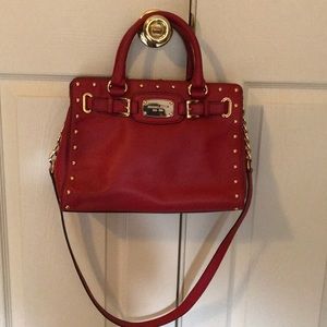 Red Michael Kors Leather Handbag w/ Gold Hardware.